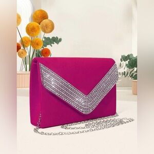 Glittering Rhinestone Envelope Bag Pink Lady Evening Clutch Handbag